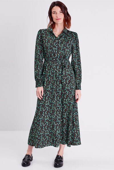Robe longue droite fluide vert pastel femme