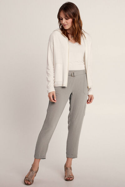 Gilet manches longues à capuche ecru femme