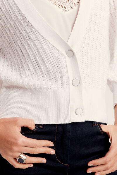 Gilet manches longues ajouré blanc femme