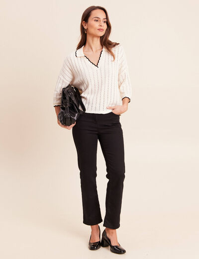 Polo manches 3/4 col chemise ecru femme
