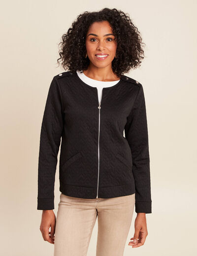 Gilet droit court manches longues noir femme