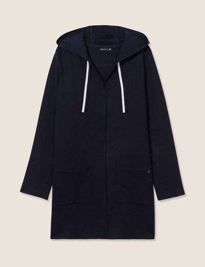Gilet long à capuche bleu foncé femme