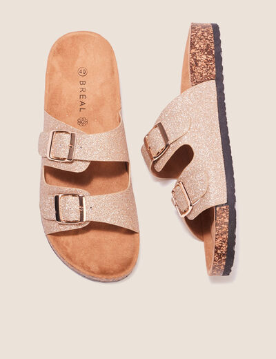 Mules à paillettes couleur or femme