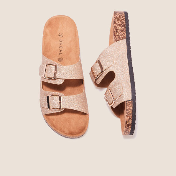 Mules à paillettes couleur or femme
