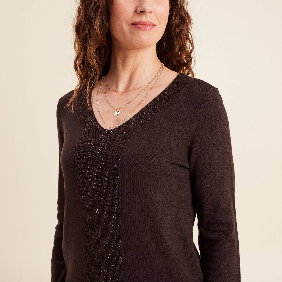 Pull manches longues marron foncé femme