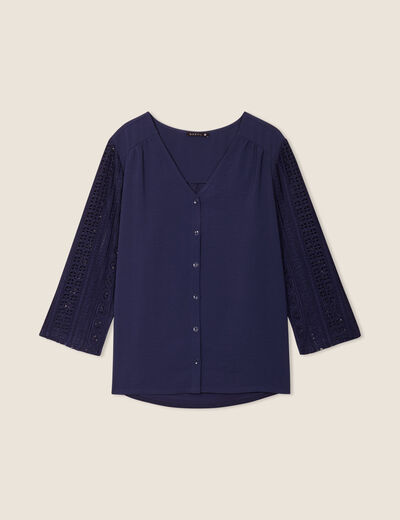 Blouse manches 3/4 bleu marine femme