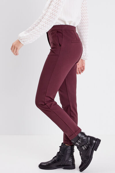 Pantalon ajusté taille basculée bordeaux femme