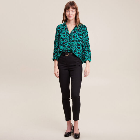 Pantalon léger taille haute 7/8ème noir femme