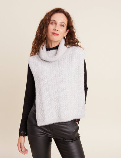 Col roulé à torsades gris clair femme
