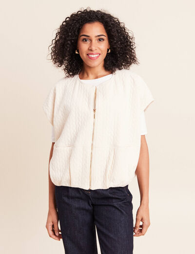 Veste col rond manches courtes doubl&eacute;e ecru femme