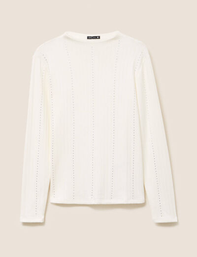 T-shirt manches longues col montant blanc femme