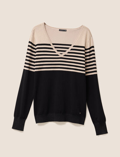 Pull ajusté col en V noir femme