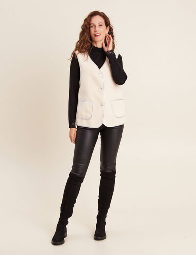 Veste sans manches laine mouton ivoire femme