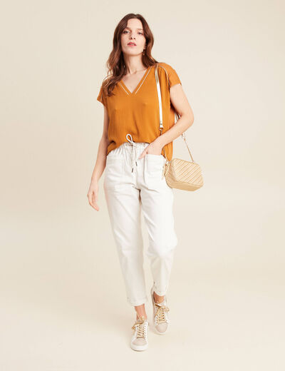 Pantalon coupe mom 7/8&egrave;me blanc femme