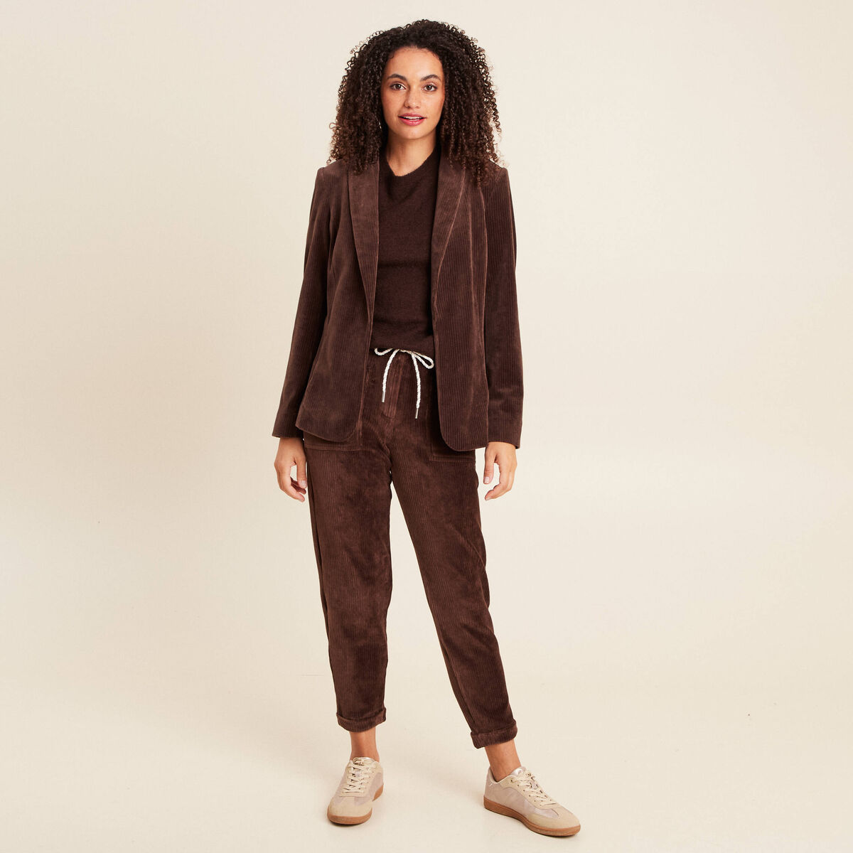 Veste tailleur velours marron femme