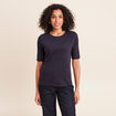 T-shirt ajust&eacute; col rond manches coudes bleu fonc&eacute; femme