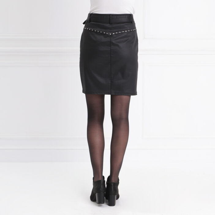 Jupe droite enduite détails cloutés noir femme