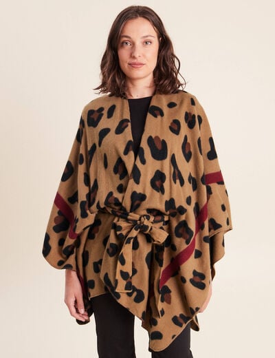 Poncho ceintur&eacute; taupe femme