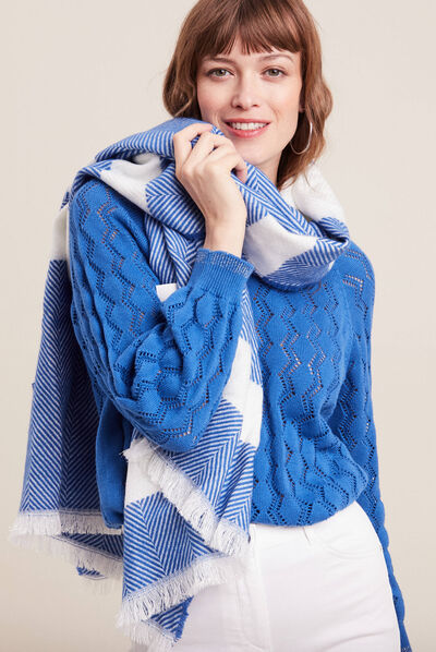 Écharpe à franges bleu electrique femme