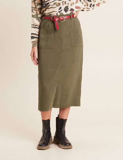 Jupe longue droite vert kaki femme