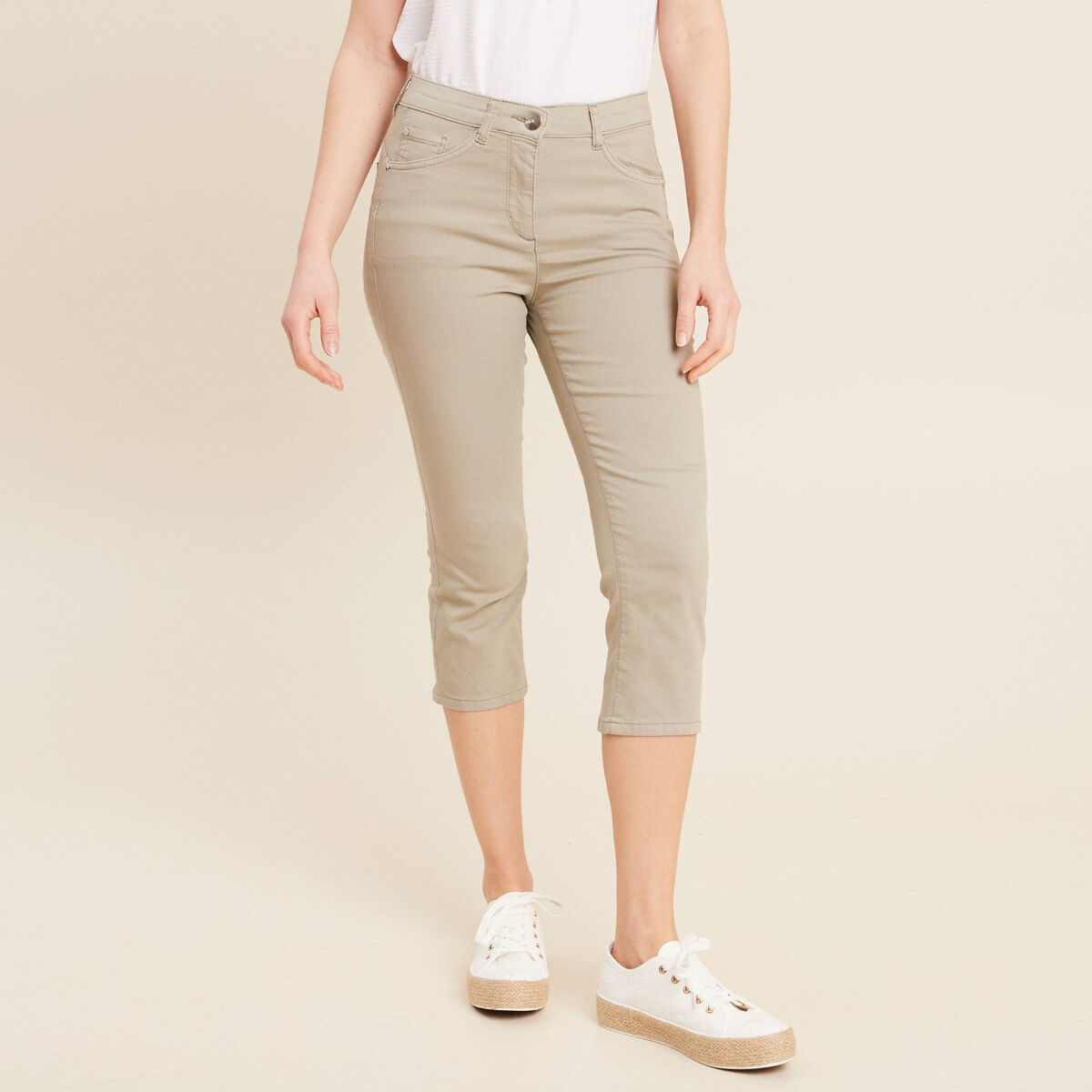 Pantacourt droit taille standard vert clair femme
