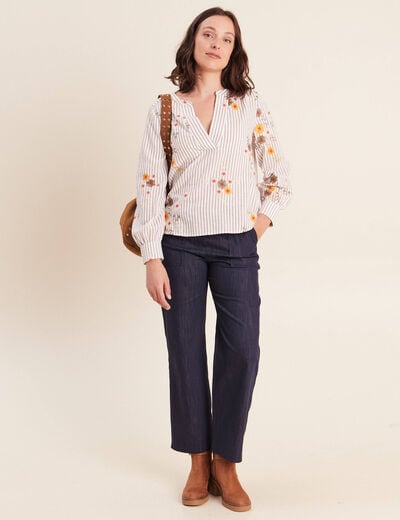 Blouse col v manches longues vert femme
