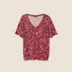 T-shirt col V manches courtes rose femme