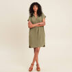 Robe droite col en V vert kaki femme