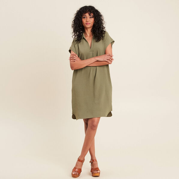 Robe droite col en V vert kaki femme