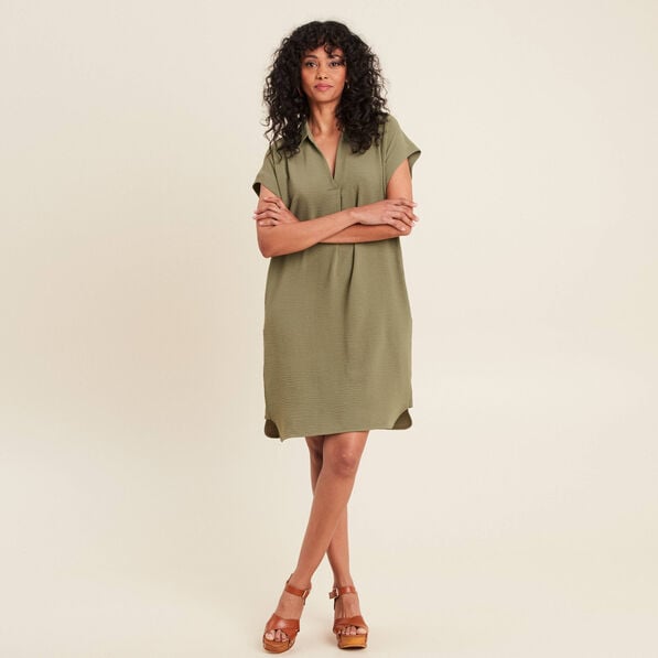 robe droite col en v vert kaki femme Robe droite col en V vert kaki femme