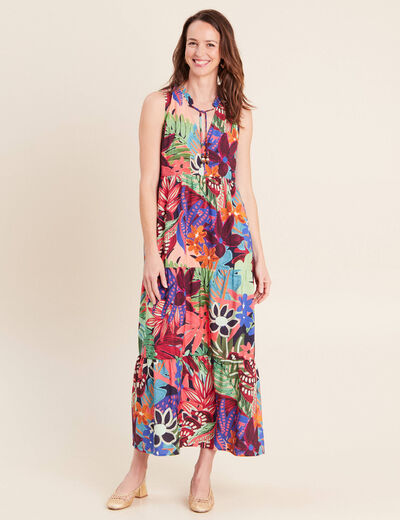 Robe longue &eacute;vas&eacute;e sans manches multicolore femme