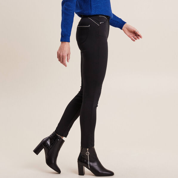 Pantalon ajusté taille haute noir femme