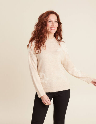 Pull manches longues beige femme