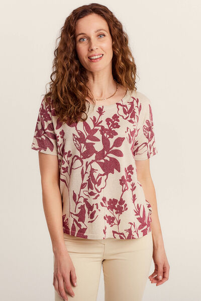 Pull manches courtes bordeaux femme