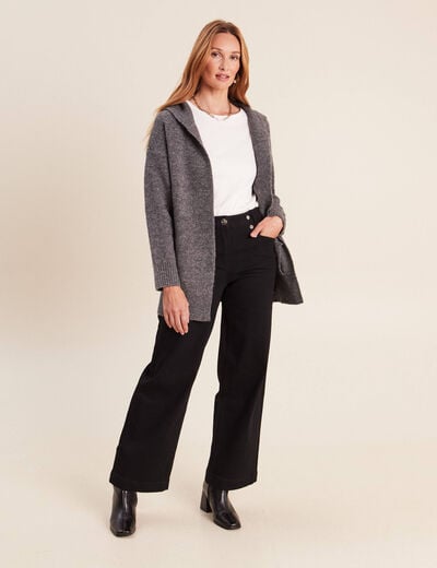Gilet droit long gris fonc&eacute; femme