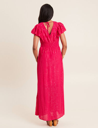 Robe longue droite fluide rose fushia femme