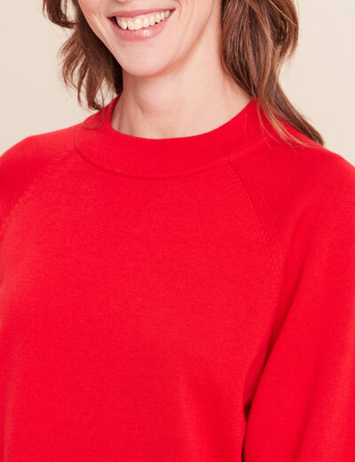 Pull fin col rond manches coudes rouge fluo femme
