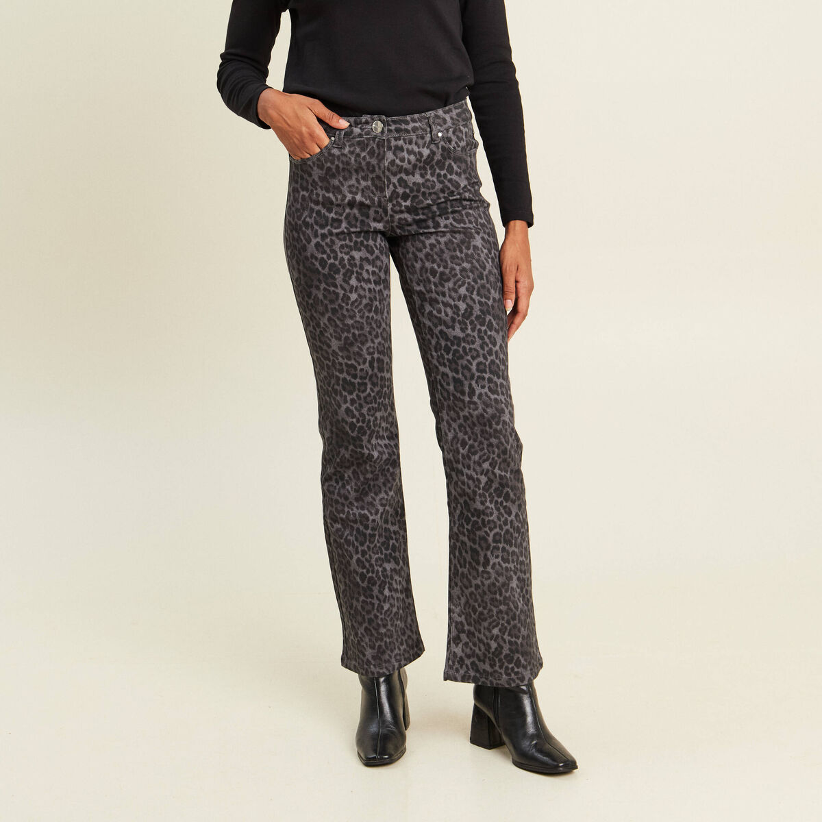 Pantalon bootcut taille bascul&eacute;e gris ardoise femme