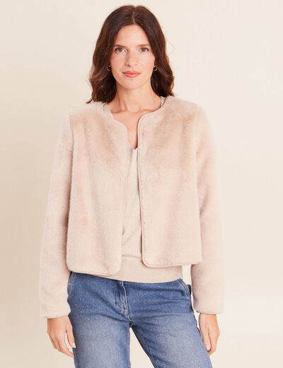 Veste manches longues fausse fourrure sable femme