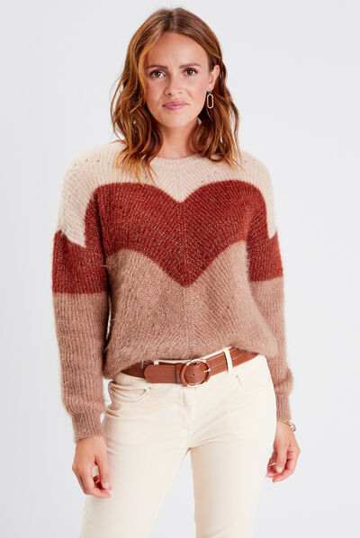 Pull manches longues camel femme