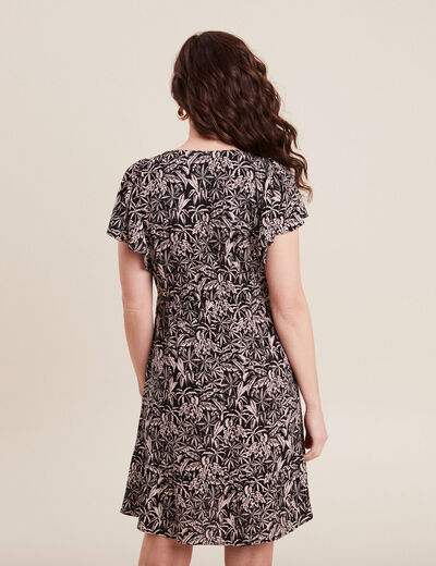 Robe évasée manches courtes noir femme