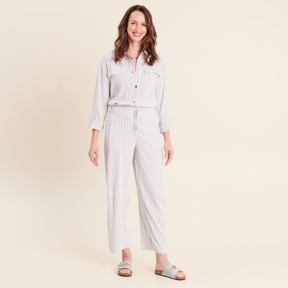 Pantalon fluide coupe barrel bleu femme