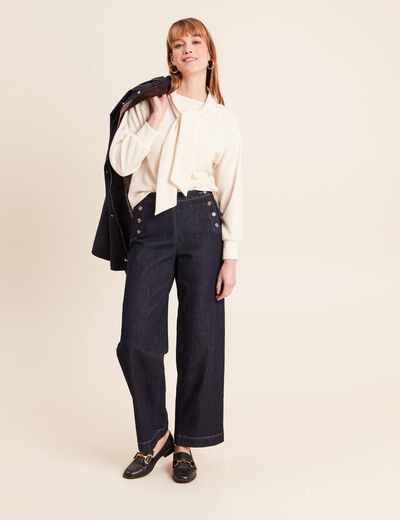 Pull col ch&acirc;le manches longues ecru femme