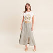 Jupe aspect lin avec ceinture amovible vert clair femme