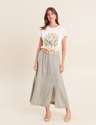 Jupe aspect lin avec ceinture amovible vert clair femme