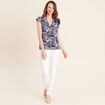 T-shirt col v manches courtes bleu femme