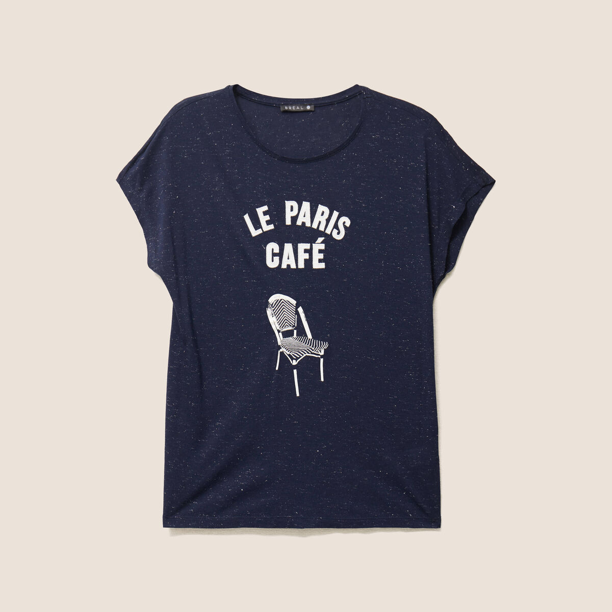 T-shirt col rond manches courtes bleu marine femme