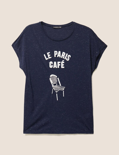 T-shirt col rond manches courtes bleu marine femme
