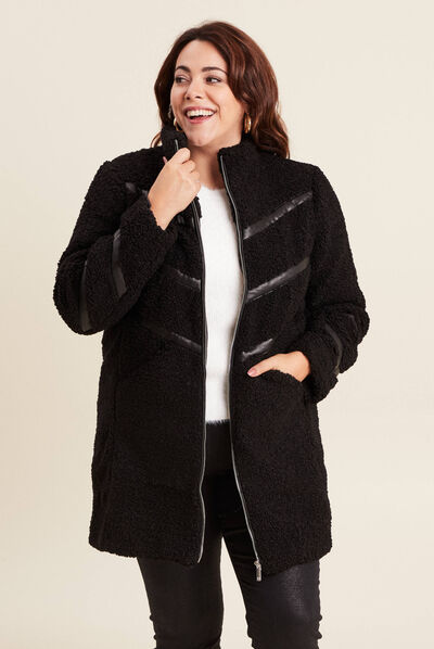 Manteau droit laine mouton noir femme