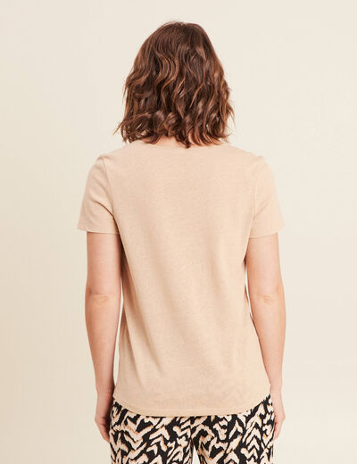 T-shirt manches courtes col en V sable femme